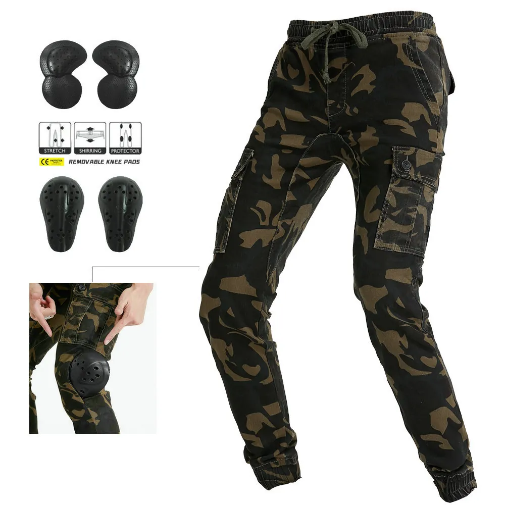 Loong Biker Motorcycle Riding Pants With Protective Armor Pads Camouflage Tactical Cargo Moto Jogger Men Biking Trousers