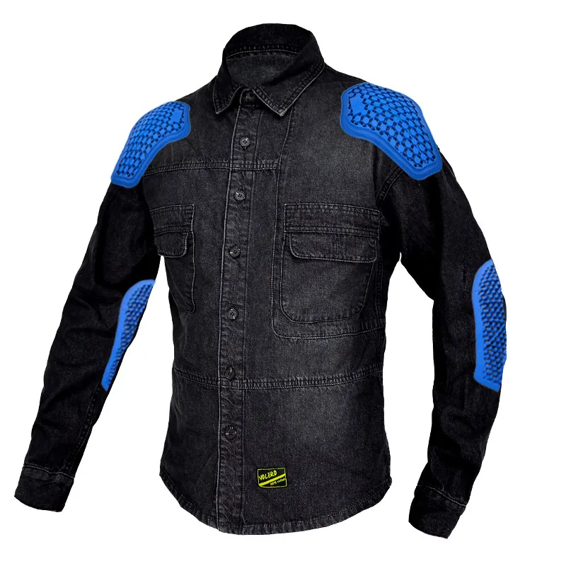 VOLERO Herren Motorrad Denim Jacke Vintage Schwarz Winddicht Moto Hemd Mit Abnehmbaren Schutzpads Aus Silikon Workwear Jacke