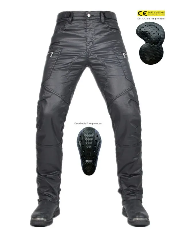 Herren Motorradreithose Beschichtet Winddicht Schützende Rennhose Hohe Taille Slim Fit Motorradbekleidung Mit Knieschützern