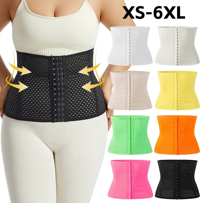 Women Mesh Breathable Waist Trainer Body Shaper Abdomen Control Cincher Belt With Steel Bones High Waist Shapewear