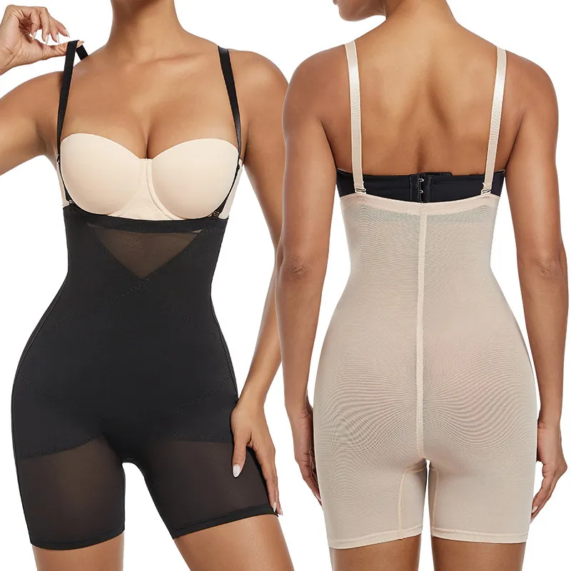 Body Gainant Femme Taille Haute Contrôle du Ventre Remonte-Fesses Sous-Vêtements Amincissants en Résille Respirant