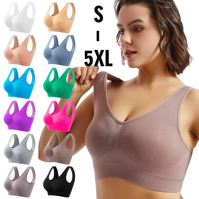 Soutien-gorge de Sport Sans Couture pour Femmes Grande Taille Push Up Anti-choc Course Yoga Fitness Gym Débardeur Respirant Sans Armature