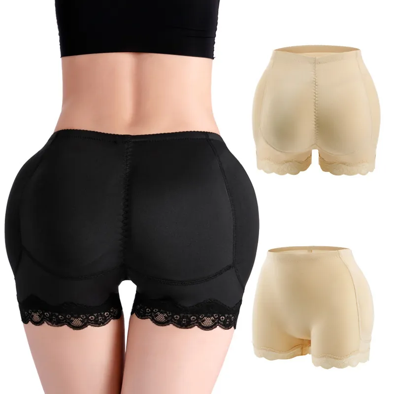 Culottes Gainantes Femmes Taille Haute Remonte-Fesses Rembourrées en Polyester Bordure Dentelle Contrôle du Ventre