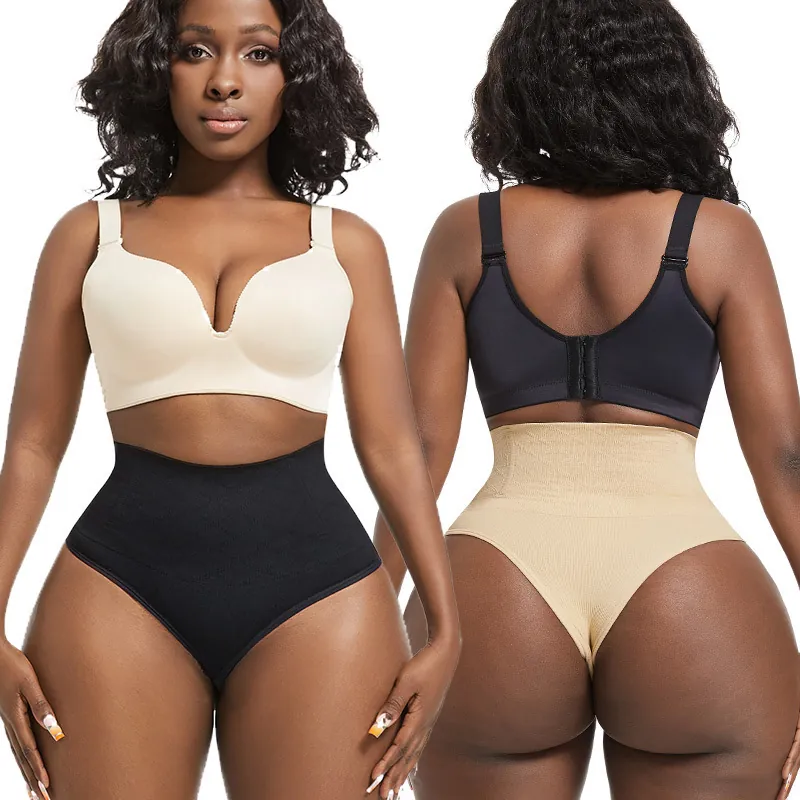 Women Seamless High Waist Tummy Control Thong Body Shaper Panties Diamond Texture Breathable Butt Lifting Shapewear Underwear