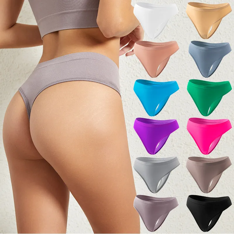 Damen Nahtlose Sexy Niedrige Taille Nylon T-String Unterwäsche Übergrößen Fitness Sport T-Back Mit Baumwollzwickel