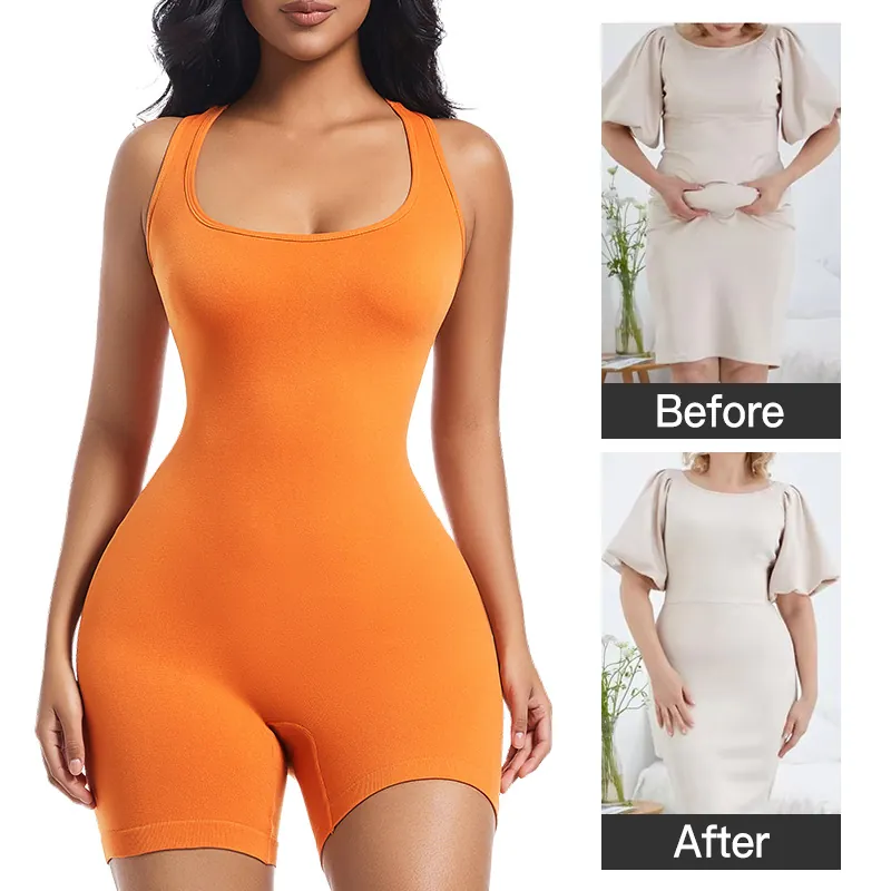 Women Seamless Yoga Bodysuit Sleeveless Hollow Racerback Workout Romper Shaping Butt Lifting Gym Fitness Unitard Jumpsuit