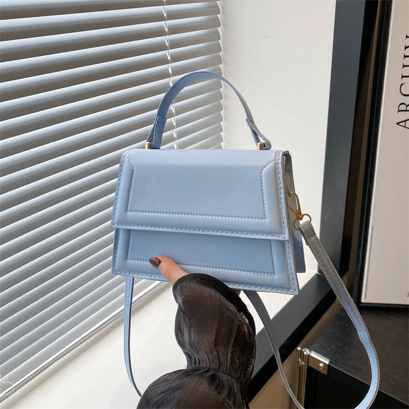Women Casual PU Leather Shoulder Bag Summer New Minimalist Geometric Stitching Handbag Fashion Small Square Crossbody Bag