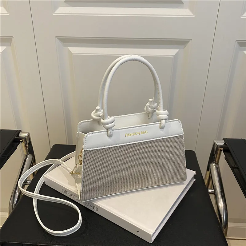 Trendy Women PU Leather Splicing Handbag With Knot Handle Daily Korean Style Crossbody Shoulder Bag Messenger Purse