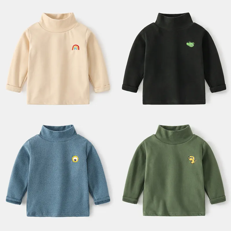 Kids Toddler Thermal Base Layer T-Shirt High Neck Long Sleeve Top Embroidery Dralon Warm Fall Winter Bottoming Shirt