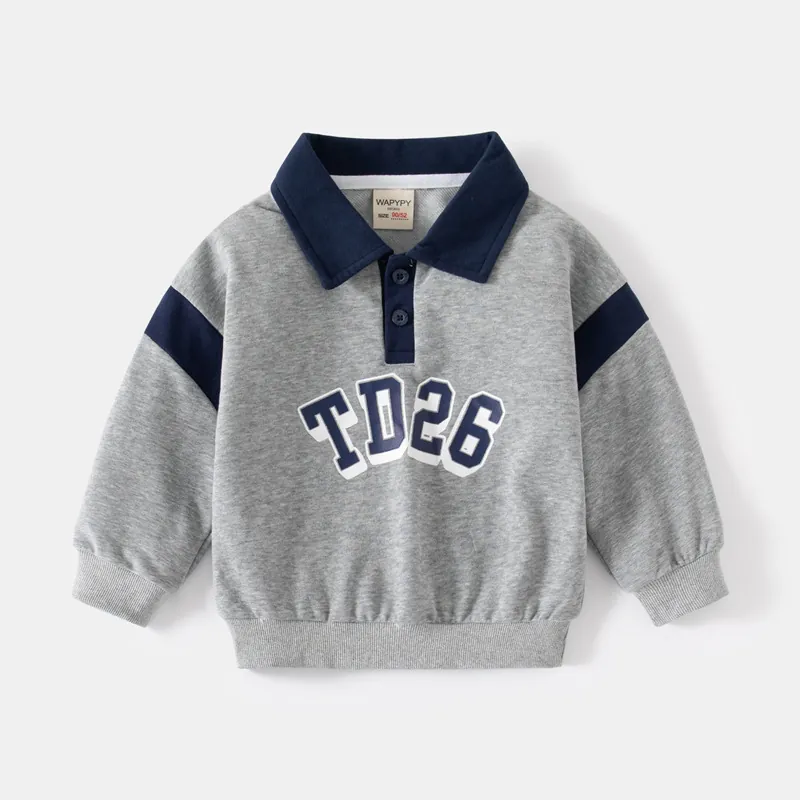 Kids Boys Casual Cotton Blend Sweatshirt Long Sleeve Polo Neck Thin Jacket Letter Print Fashion Spring Toddler Tops