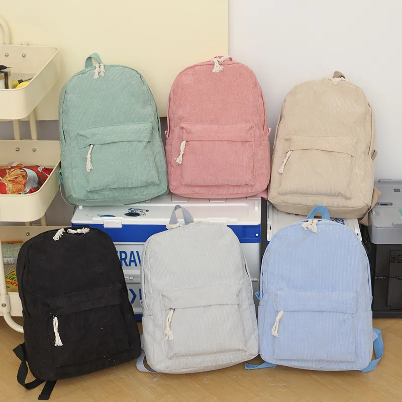 Sac à Dos Vintage en Velours Côtelé pour Femmes Sac d'École de Style Collège Grande Capacité Daypack Souple pour Filles Voyage