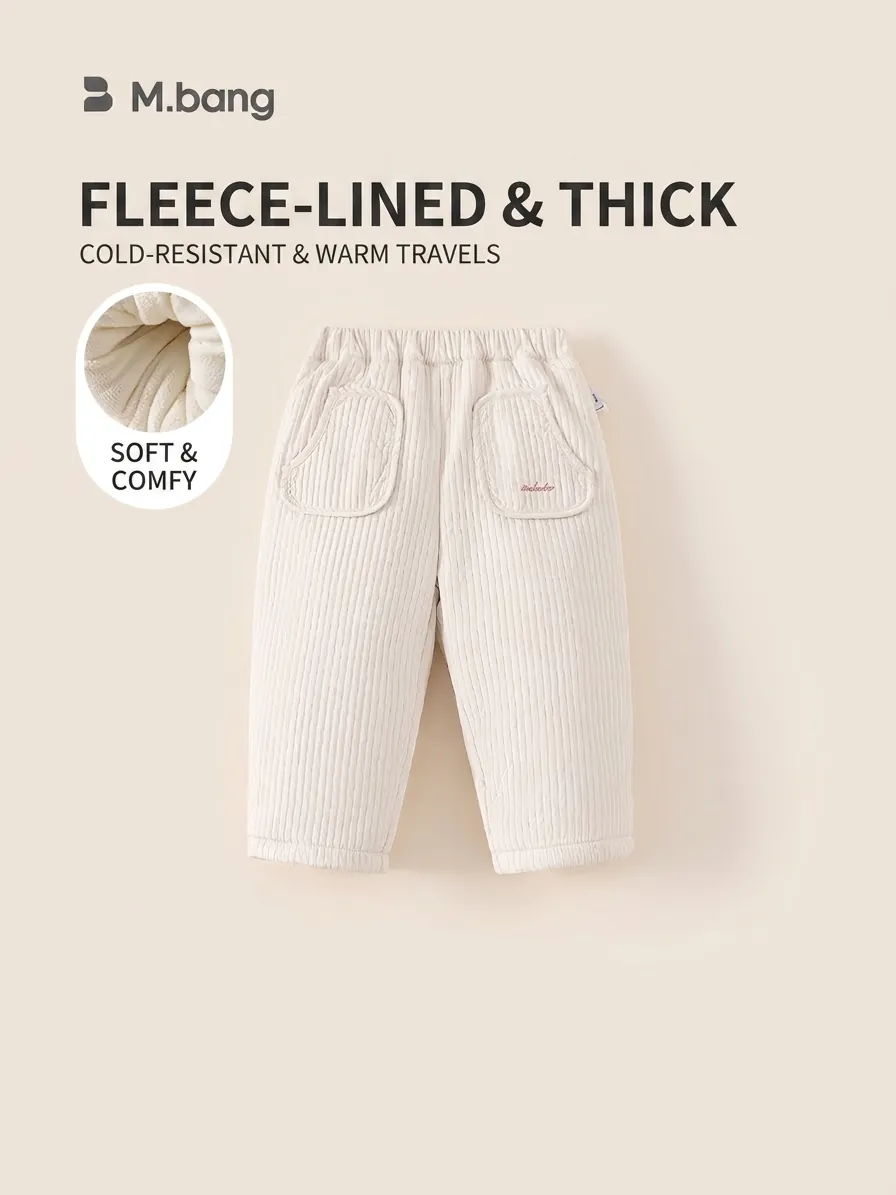 Pantalon Matelassé d'Hiver pour Filles Pantalon Décontracté Doublé de Polaire Chaude Épaissie pour Tout-petits Enfants Pantalon Long Blanc Cassé Minimaliste