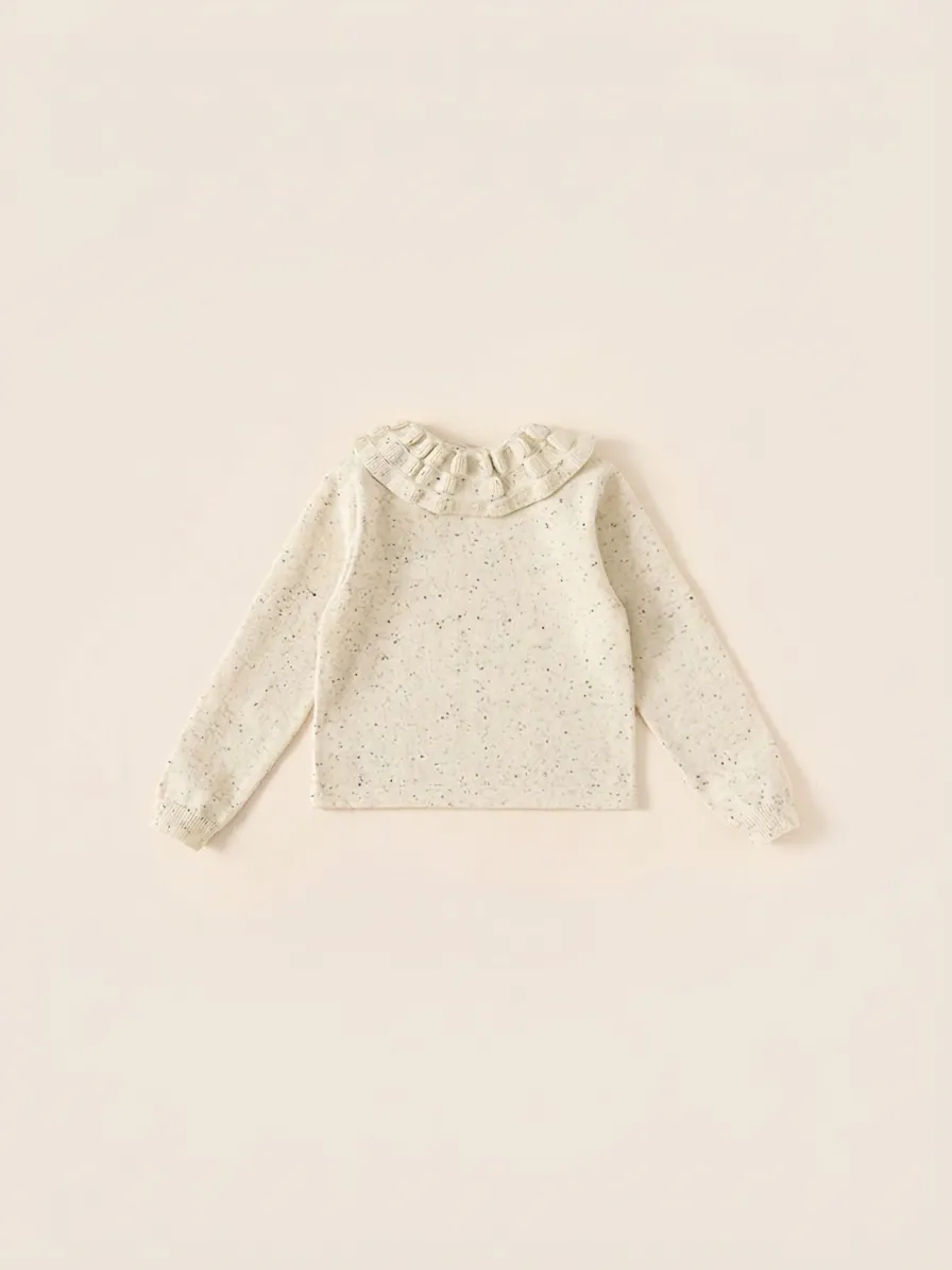 Girls Sweet Ruffle Collar Knit Sweater Thickened Warm Winter Pullover Speckled Long Sleeve Base Top For Kids