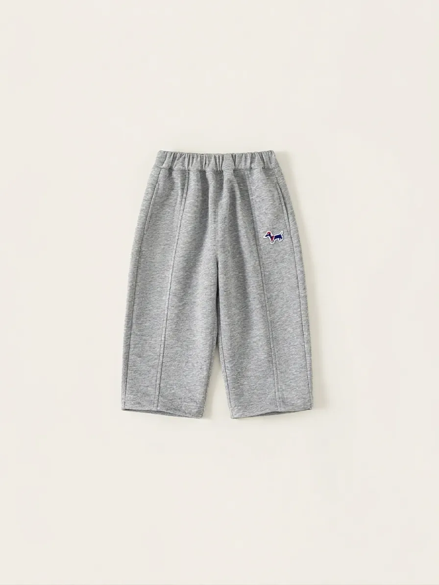Pantalons de Jogging en Mélange de Coton pour Enfants Pantalons de Sport avec Taille Élastique Écusson Brodé Chien pour Garçons et Filles