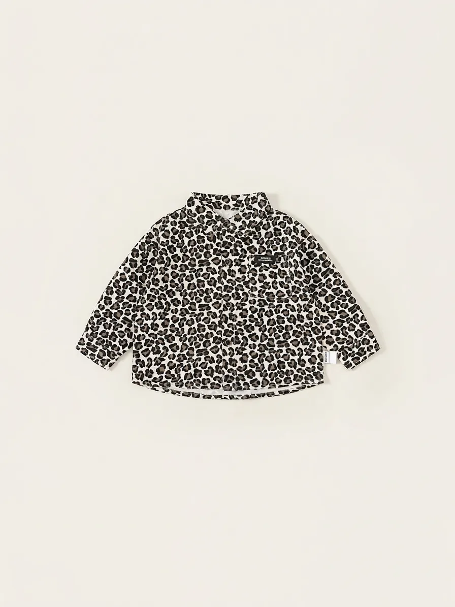 Boys Casual Leopard Print Long Sleeve Shirt Turn Down Collar Polyester Top Spring Autumn Kids Fashion Button Down Shirt