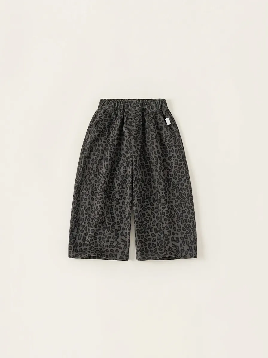 Kinder 100% Baumwolle Leopardendruck Lässige Hose Jungen Mädchen Elastischer Bund Weite Beine Grau Frühling Herbst Mode Unten