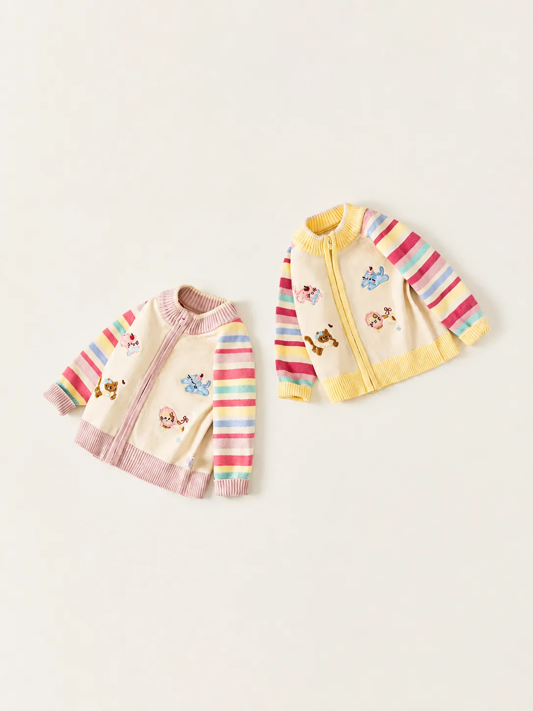 Girls Knit Cardigan Sweater Cute Cartoon Cat Embroidery Striped Long Sleeve Open Front Outerwear Kids Autumn Clothes