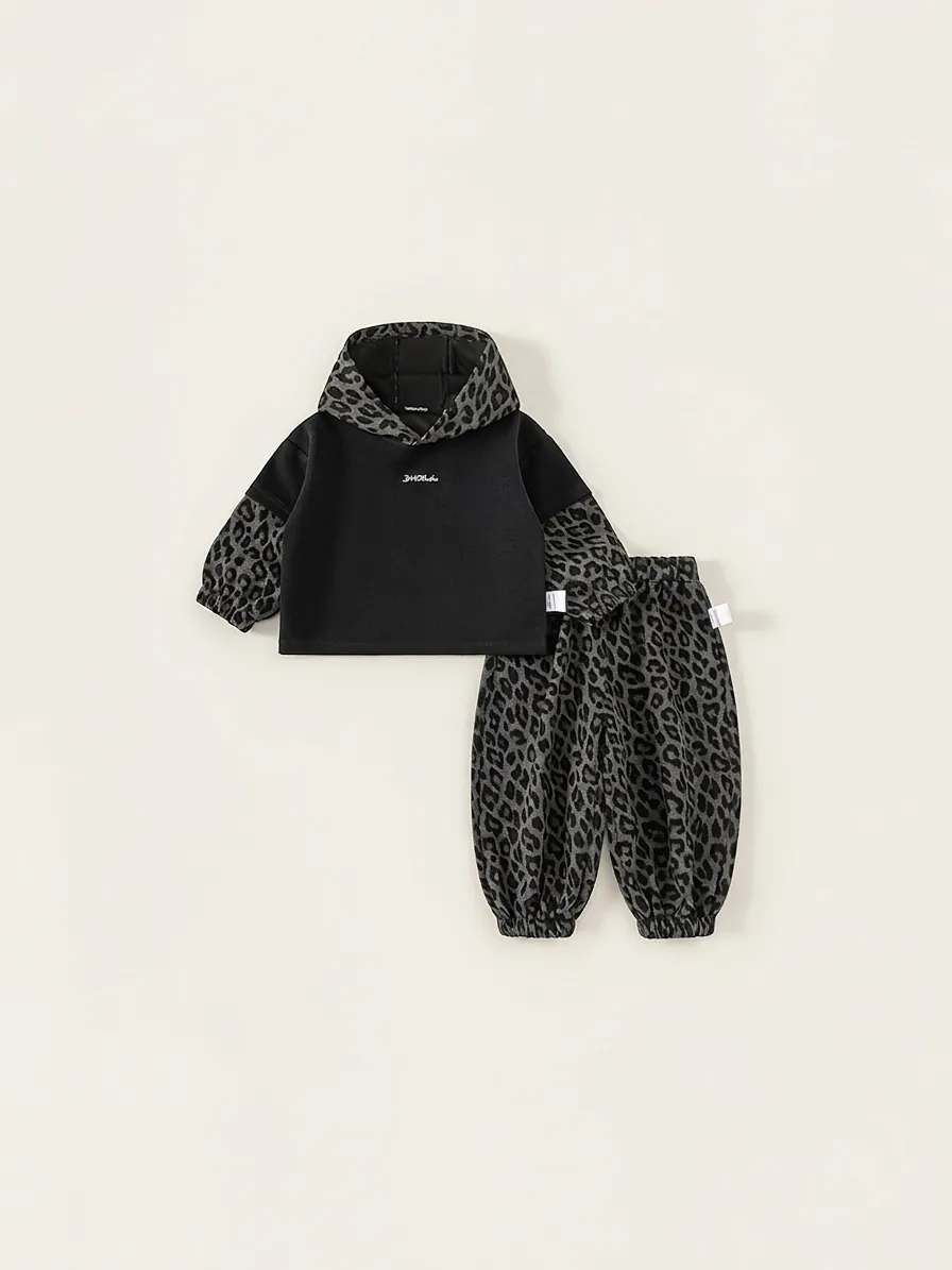 Αγόρια Φούτερ Με Κουκούλα Leopard Patchwork Και Joggers Άνοιξη Φθινόπωρο Casual Μοντέρνα Παιδικά Φούτερ Και Παντελόνι Από Πολυεστέρα
