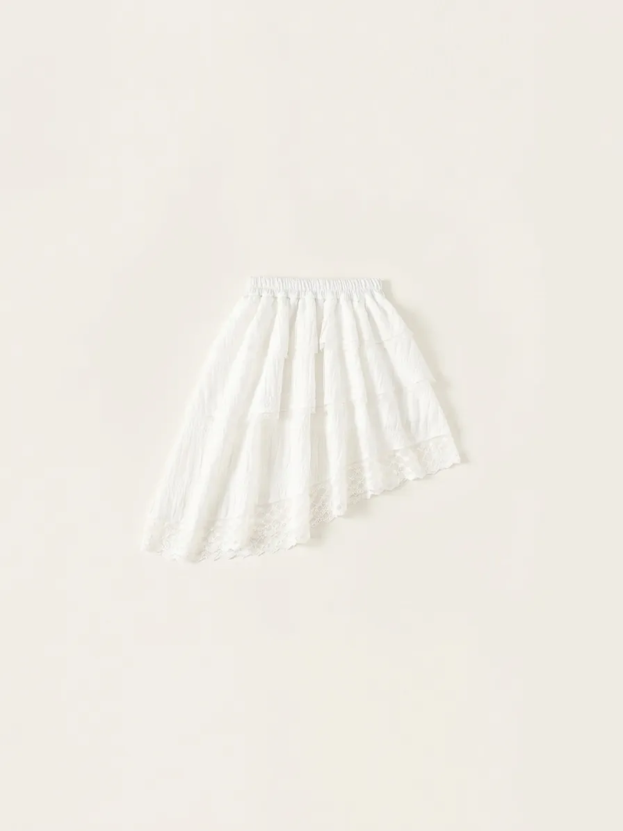 Girls Sweet White Tiered Lace Hem Skirt Asymmetrical Mesh Layered Skirt Casual Tutu Skirt For Big Kids Spring Fashion Skirts