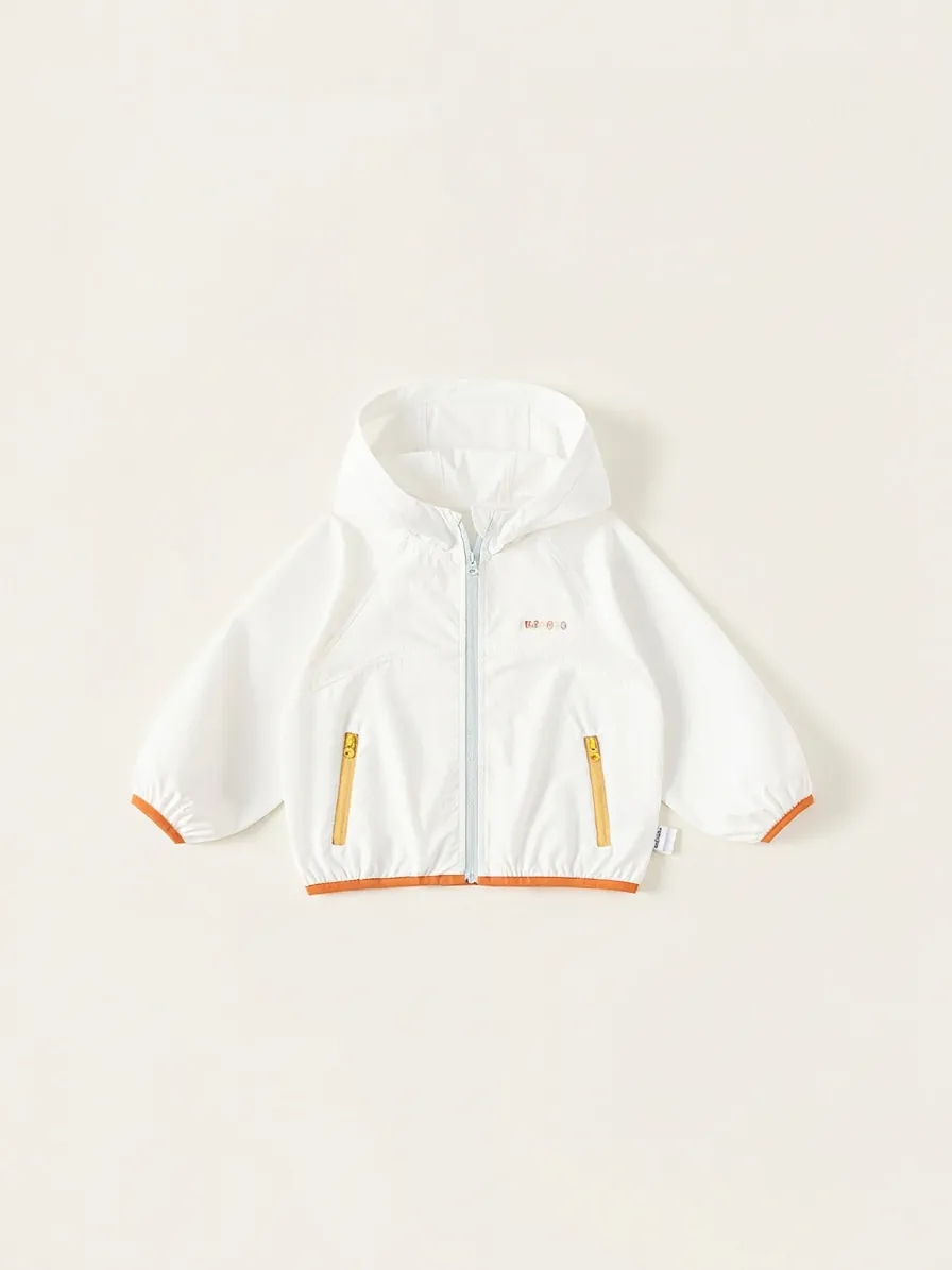 Kids Sun Protection Jacket UPF 50 Plus Hooded Lightweight Breathable Nylon Windbreaker Contrast Zipper Outdoor Sportswear