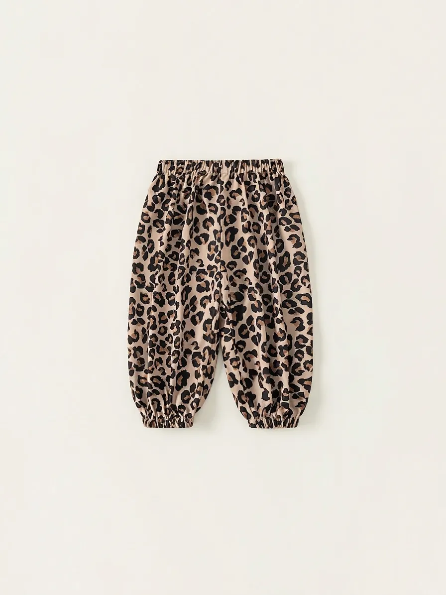 Pantaloni Jogger Leopardati per Bambini in Poliestere Anti-Zanzara con Polsini Pantaloni alla Moda per Ragazze Ragazzi Primavera Autunno