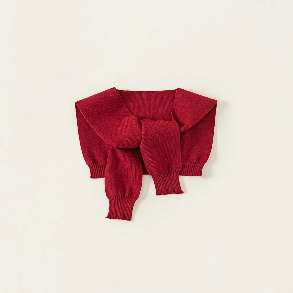 Vintage Red Knitted Shawl For Kids Soft Acrylic Blend Scarf Cape Accessory Autumn Winter Outfit For Girls Boys