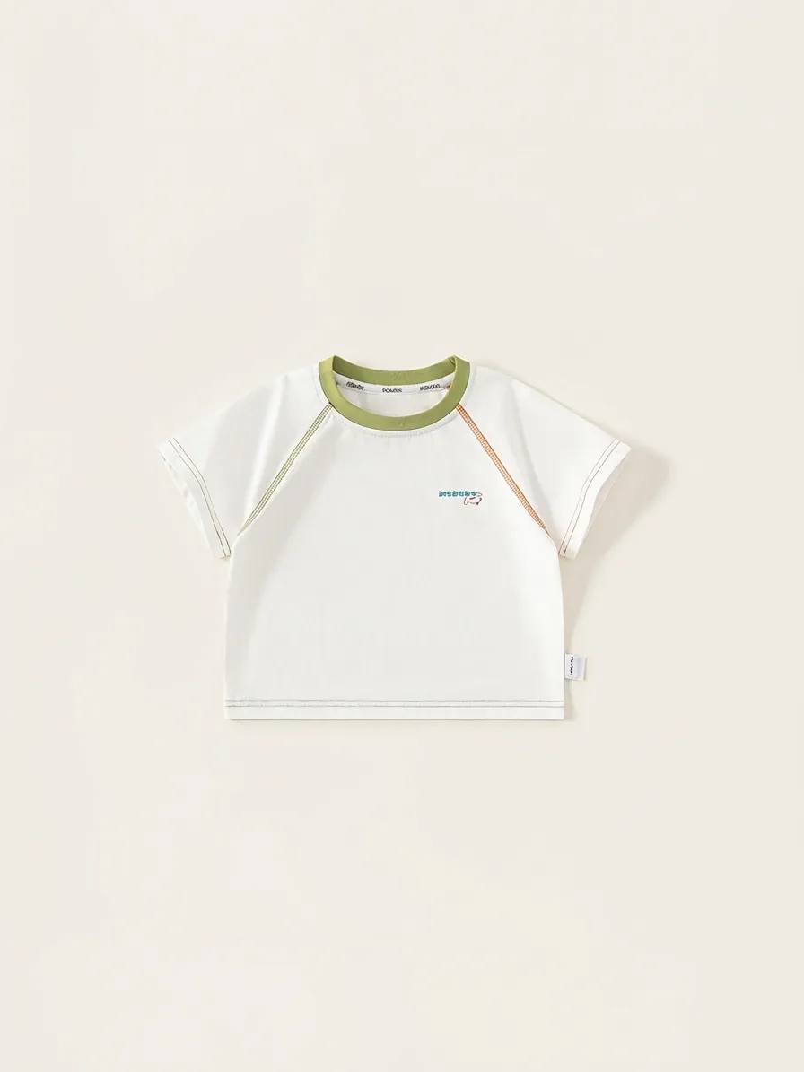 Kids Cotton Raglan Short Sleeve T-Shirt Contrast Topstitching Alphabet Puppy Printed Casual Summer Top For Boys Girls