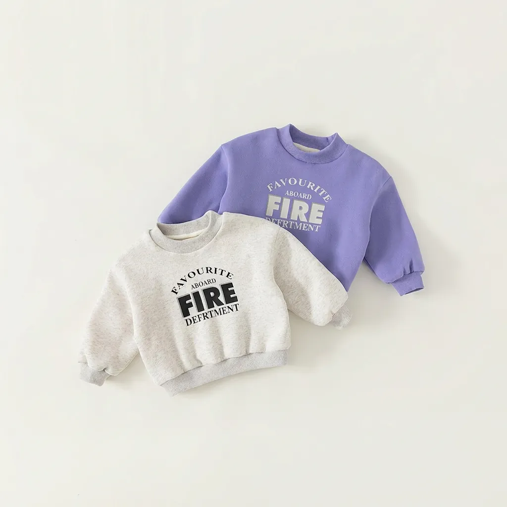 Kids Letter Printed Fleece Sweatshirt Round Neck Long Sleeve Pullover Tops For Boys Girls Casual Winter Children Clothing