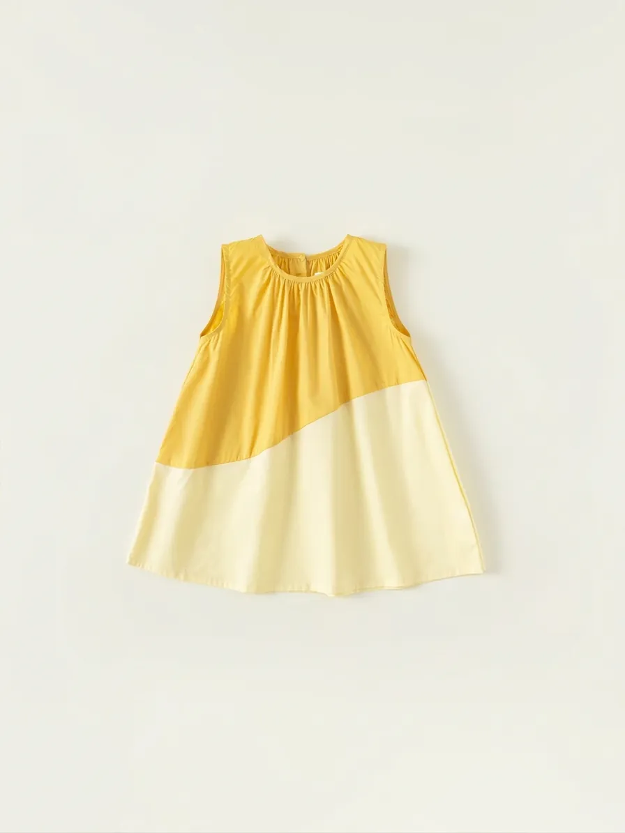 Girls Pastoral Style Sleeveless Dress Cotton Color Block Patchwork A-Line Summer Sundress For Kids Casual Comfort Outfit