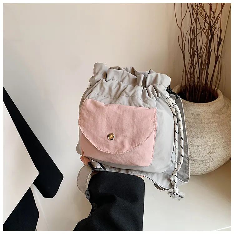 Oxford Cloth Drawstring Bucket Bag Color Block Crossbody Shoulder Bag Casual Daily Travel Fashion Messenger Bag For Women