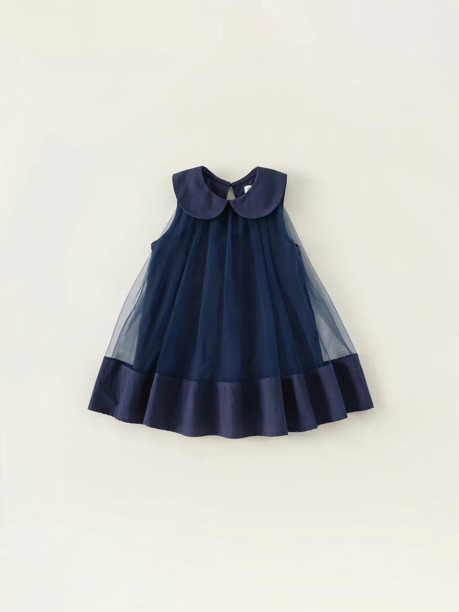 Girls Peter Pan Collar Sleeveless Mesh Princess Dress Sweet Tulle Puffy Party Gown Soft Cotton Lining Summer Dress For Kids