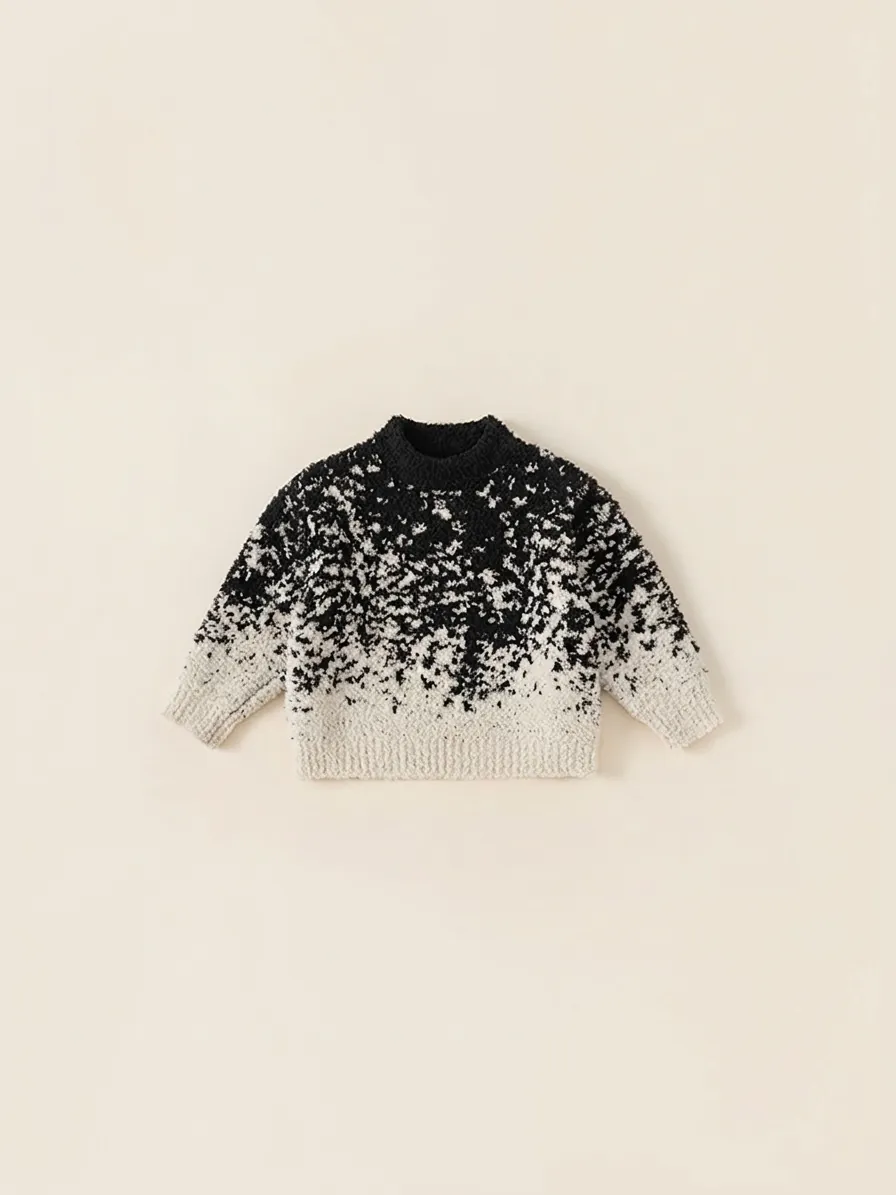 Kids Boys Girls Knitted Sweater Winter Casual Polyester Pullover Gradient Splatter Pattern Warm Round Neck Children Knitwear