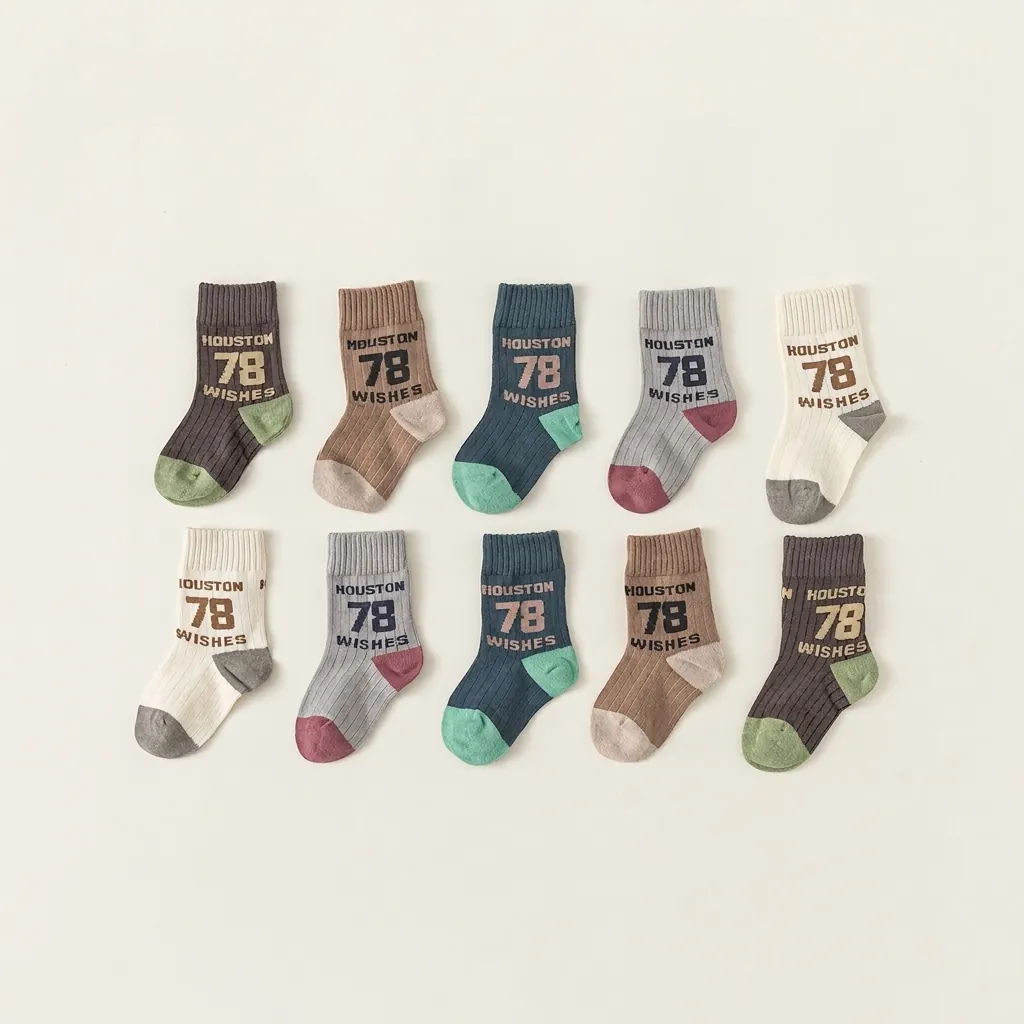 Chaussettes Mi-Hautes en Mélange de Coton pour Enfants Rétro Américain Lettre Nombre Multicolore Couleur Contrastée Respirant Chaussettes de Sport