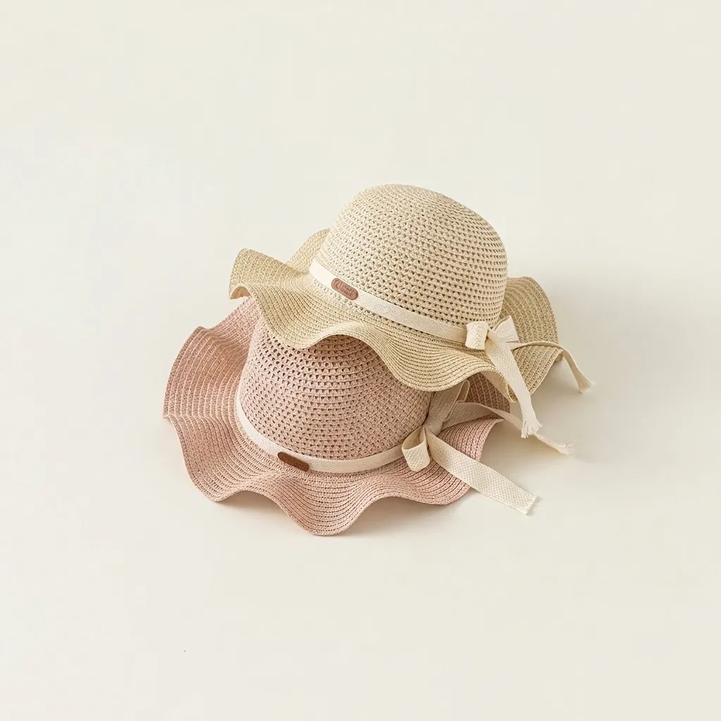 Cappello Di Paglia Per Bambine Con Tesa Ondulata E Fiocco Cappello Da Sole In Paglia Per Bambini Spiaggia Vacanze Estive