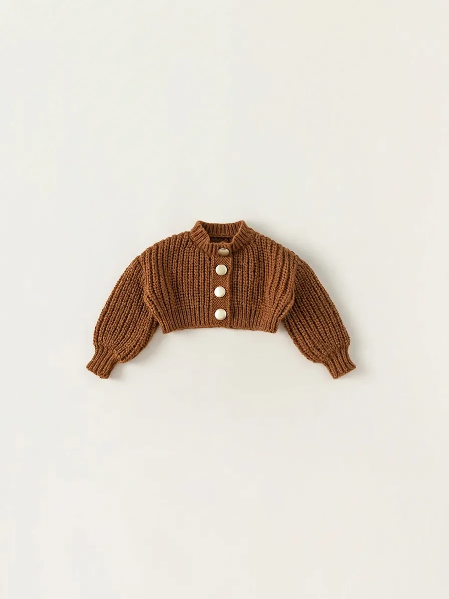 Girls Knitted Cardigan Sweater Korean Style Brown Single Breasted Solid Color Warm Knit Top For Kids Girls Spring Autumn