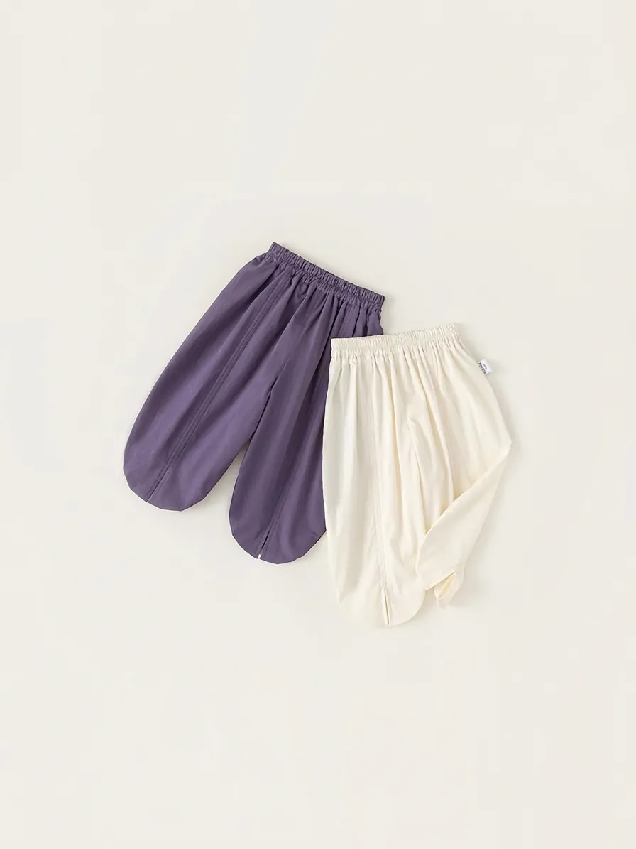 Girls Cotton Balloon Pants Elastic Waist Slit Leg Casual Solid Color Trousers Soft Loose Bottoms Kids Summer Clothing