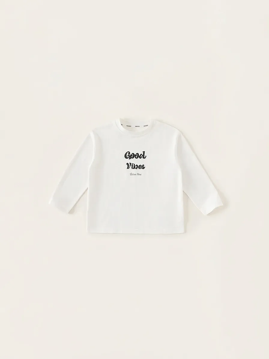 Kids Boys Long Sleeve Cotton T-Shirt Casual Letter Print Round Neck Pullover Top Comfortable Soft Basic Bottoming Shirt