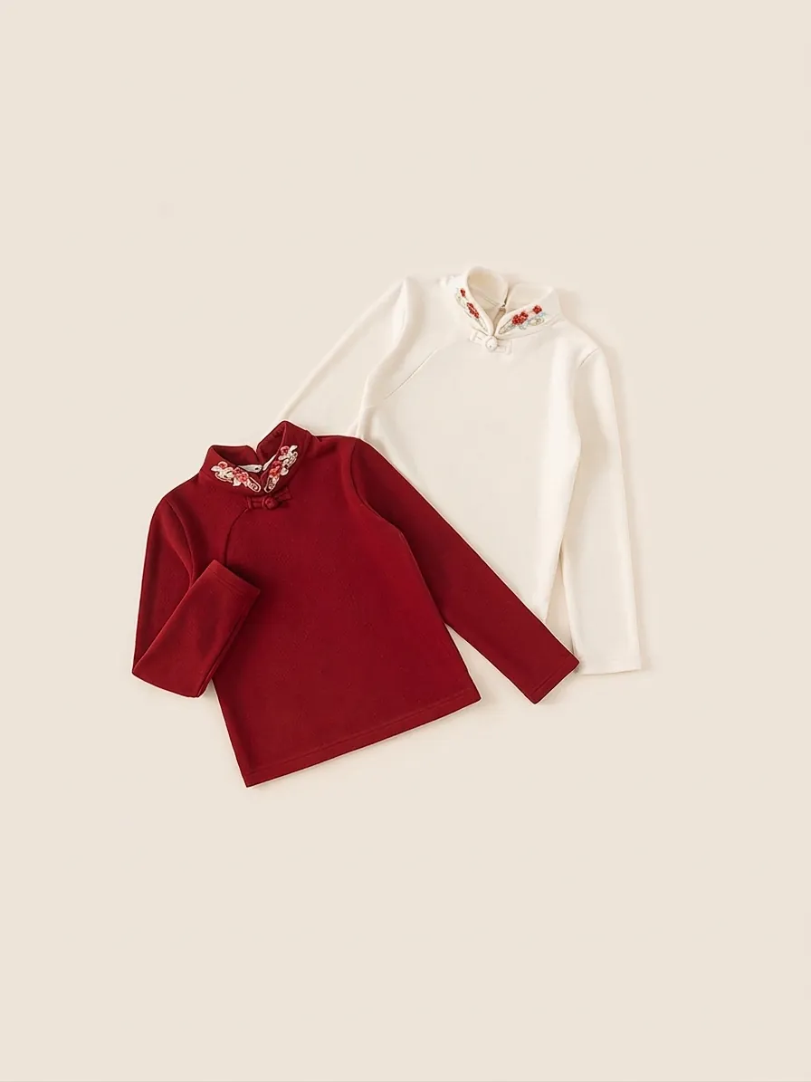 Completo da Bambina in Stile Cinese con Top Ricamato e Gonna Mamian Foderata in Pile Abbigliamento Tradizionale Invernale