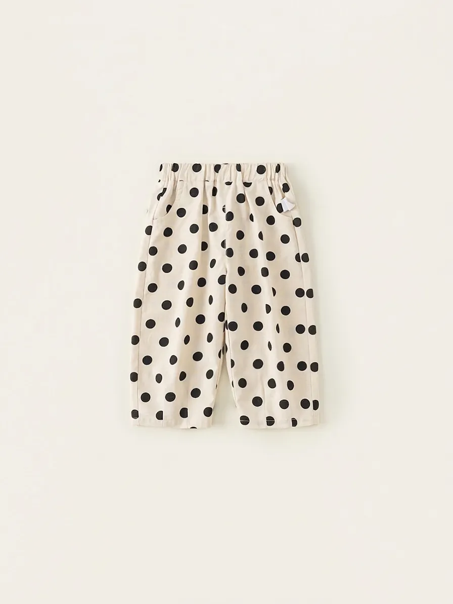 Kids Polka Dot Casual Pants Loose Cotton Blend Trousers For Boys Girls Spring Autumn Versatile Elastic Waist Sweatpants