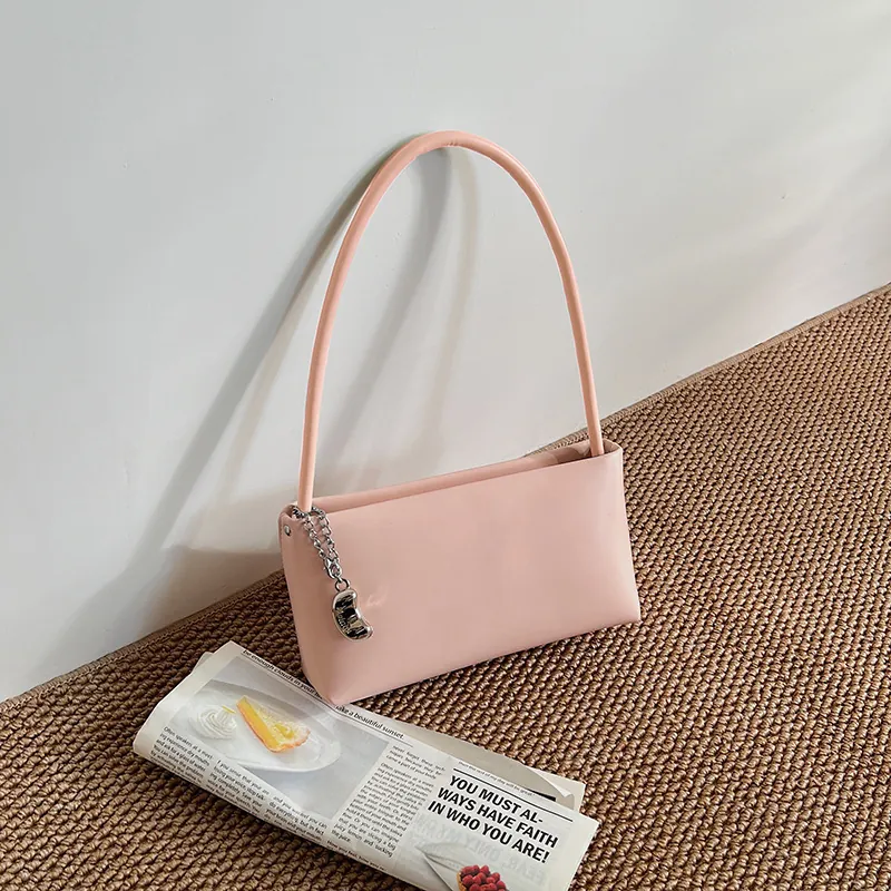 Women Minimalist Synthetic Leather Underarm Shoulder Bag Vintage Solid Color Commuting Handbag With Pendant Fashion Bag