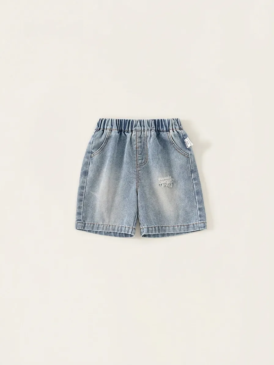 Boys Casual Denim Shorts Toddler Kids Washed Distressed Cotton Blend Shorts With Elastic Waist Denim Blue Summer Bottoms