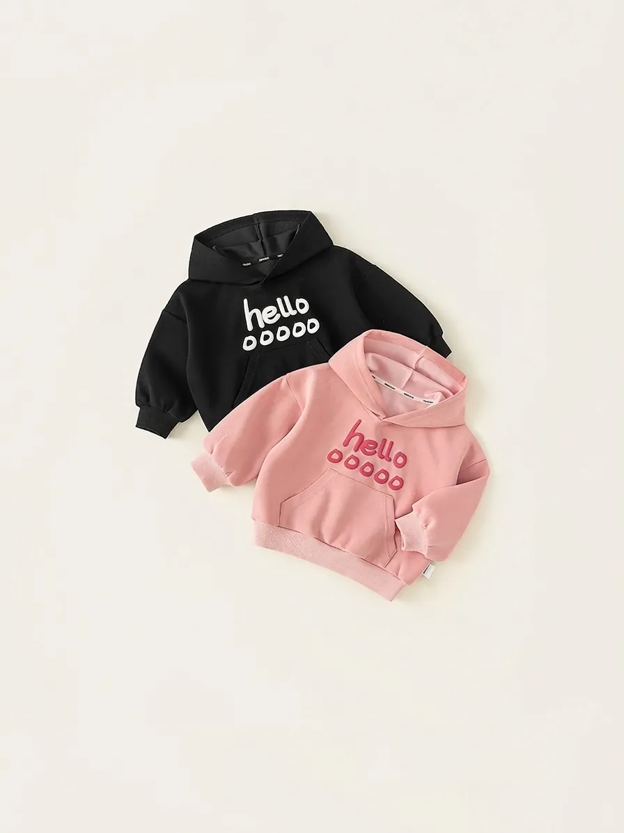 Sweat-shirt à Capuche en Mélange de Coton pour Filles Haut à Manches Longues avec Impression de Lettres Décontracté Poche Kangourou