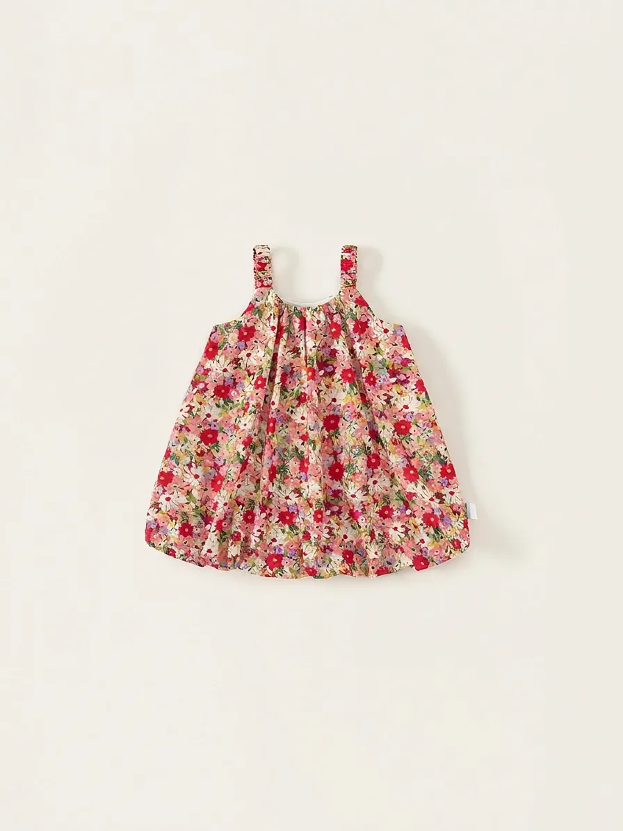 Girls Summer Cotton Floral Suspender Dress Pastoral Style Sleeveless A-Line Sundress For Kids Beach Vacation Party Outfit