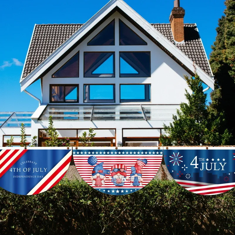 US Independence Day Decorative Fan Flag American Patriotic Bunting Banner 4th July Outdoor Party Decoration Red White Blue Stars Stripes Plastic Flag