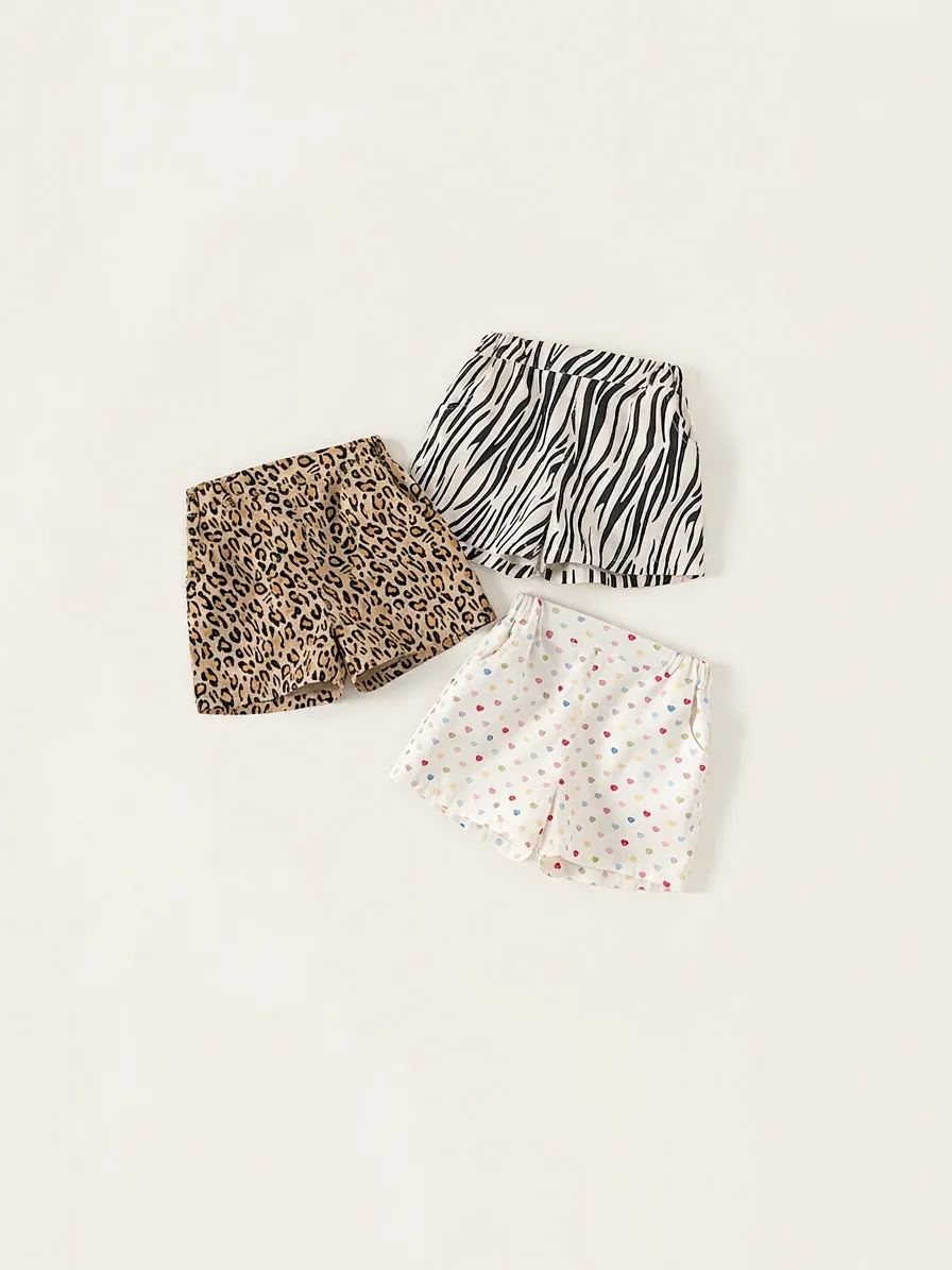 Shorts Décontractés en Coton Imprimé pour Filles Enfants Été Respirant Séchage Rapide Motif Léopard Zèbre Cœur Shorts de Plage