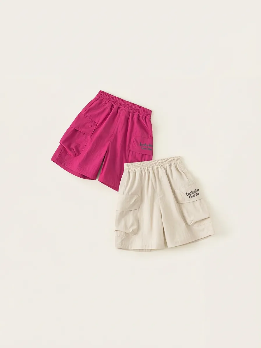 Kids Cargo Shorts Polyester Nylon Casual Pockets Embroidered Letter Summer Bottoms For Boys Girls Daily Wear