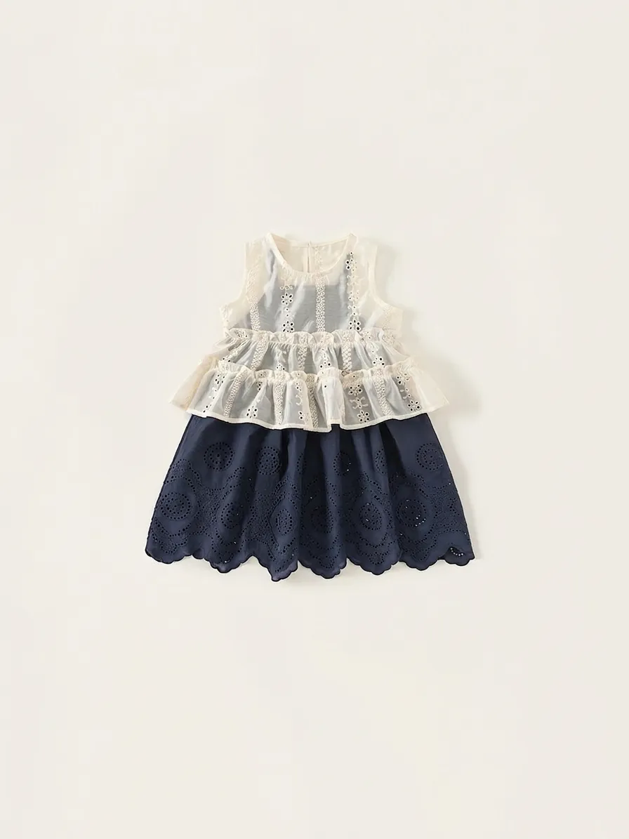 Mädchen Sommer Ärmellos Hohl Blumenstickerei Rüschen Top Muschelrand Rock Mode Outfit Für Kleinkinder Kinder