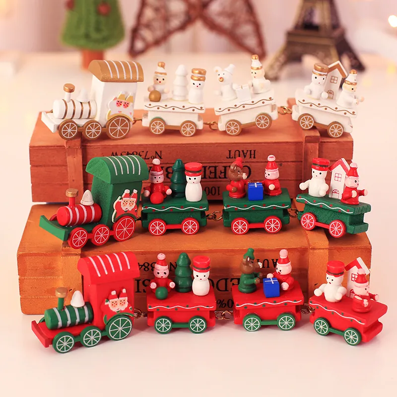 Christmas Wooden Mini Train Ornament Set Festive Desktop Decor For Home Kids Gift Xmas Party Santa Snowman Decoration