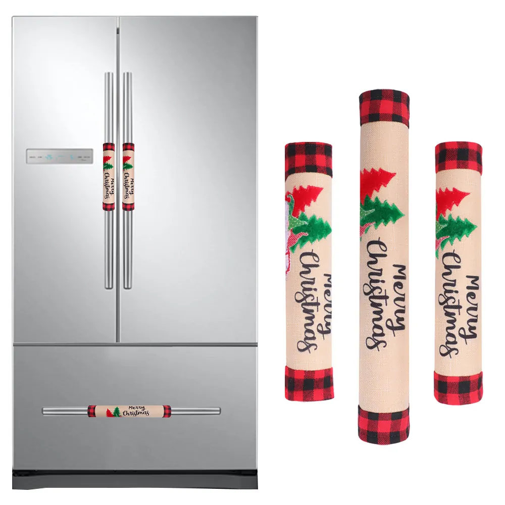 Christmas Refrigerator Handle Covers Cloth Plaid Design Tree Truck Patterns For Kitchen Appliances Fridge Protection Home Decor
