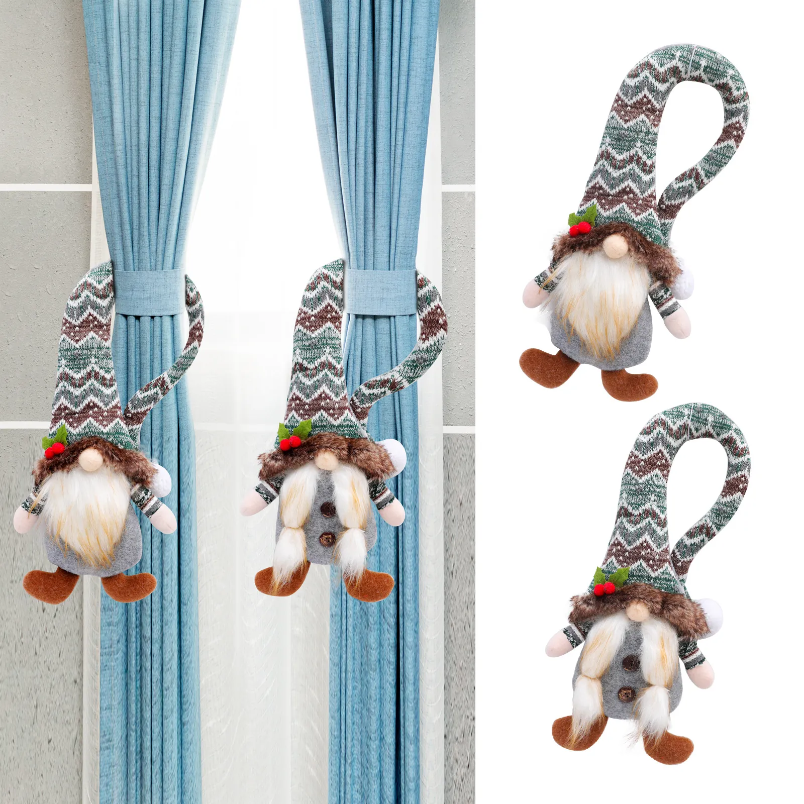 Scandinavian Christmas Gnome Curtain Buckle Plush Knitting Tomte Faceless Doll Home Window Xmas Party Festive Ornament